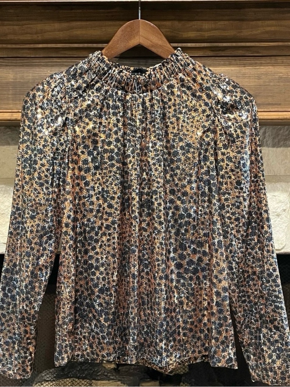 Sea New York Leopard Print Sequin Blouse Size 2/xs